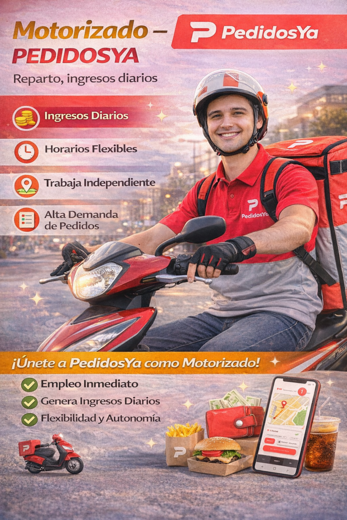 Motorizado – PEDIDOSYA: genera ingresos diarios con flexibilidad